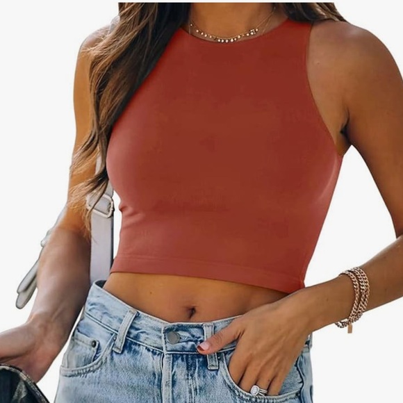 ReoRia Seamless High Neck Double Lined Basic Tank Top - Picture 1 of 6